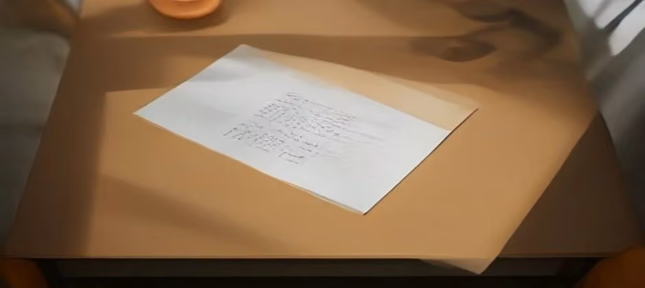 Concepto IA de una hoja con anotaciones sobre una mesa de preproducción